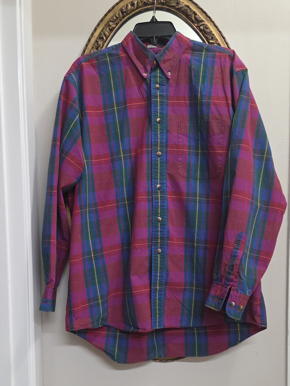 Abercrombie & Fitch Men's Plaid Button-Down Shirt Magenta Purple Blue Size L